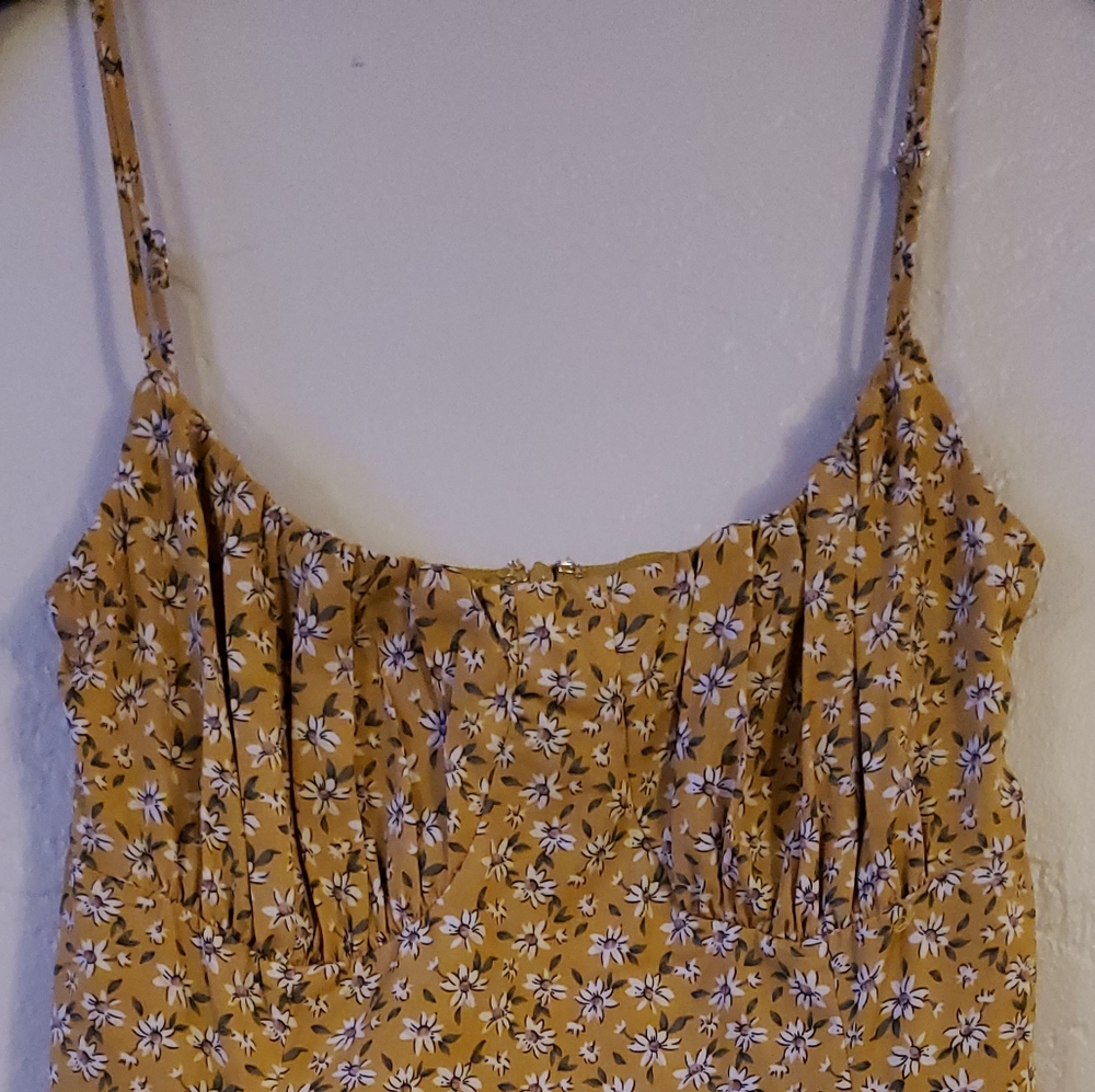 BETTER BE YELLOW WHITE Daisy FLOWER BABYDOLL MINI Fall Cottage Core DRESS LARGE - Picture 2 of 9